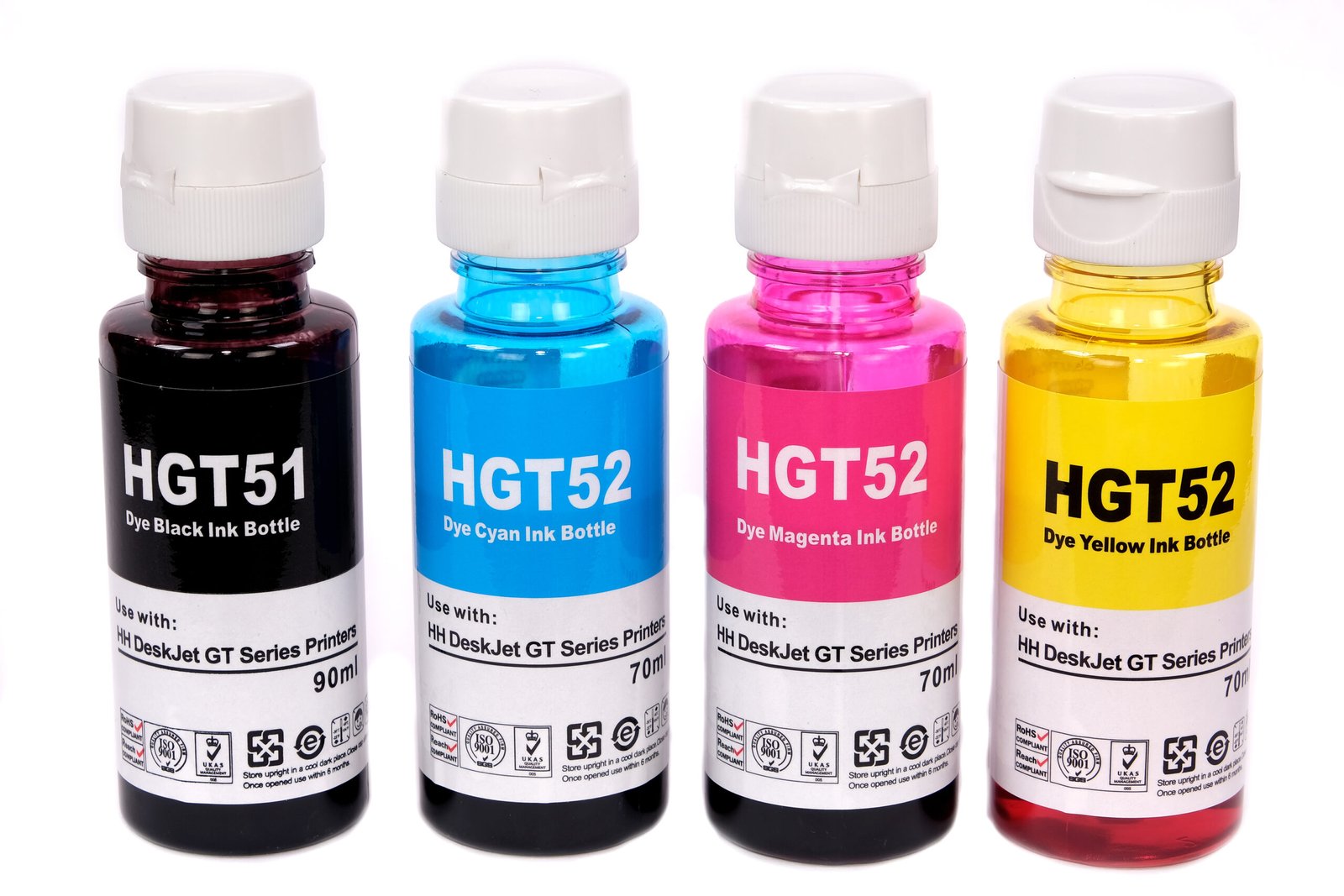 JIMIGO GT51 GT52 Compatible Refill Ink for HP Ink Tank Printer 115,310,315,316,319,410,415,419,500,515,516,530,675,720,GT5810,GT5820,GT5811,GT5821 (4 COLOR)